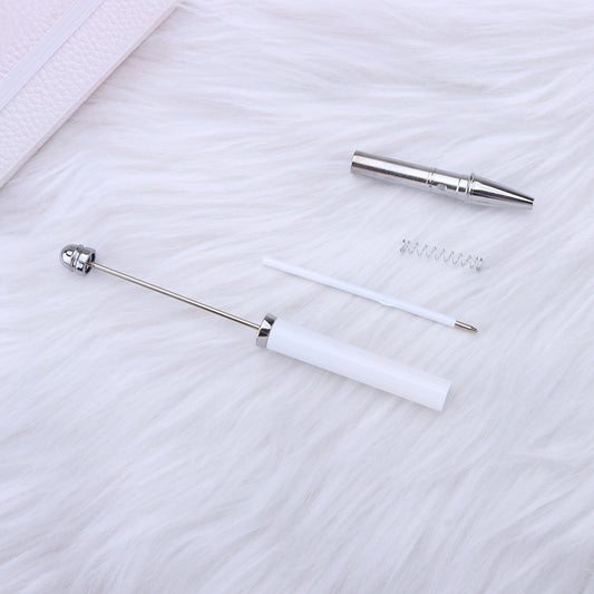 DIY Beadable Pens that can be Decorated with Pen Wraps and Beads, White-Silver Color