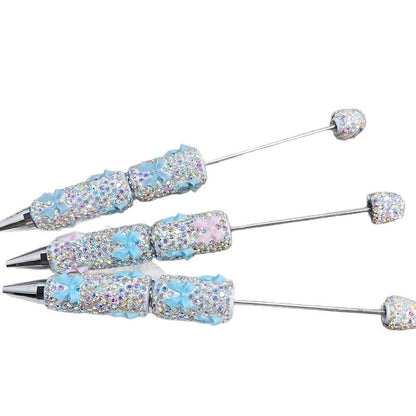 Cross-border full diamond soft pottery bow small fresh bead pen DIY creative multi-color diamond-encrusted gift pen ballpoint pen