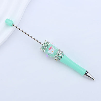 New KT cat litter sugar string bead pen DIY handmade cute fantasy cartoon cat cute jingle cat beaded ballpoint pen