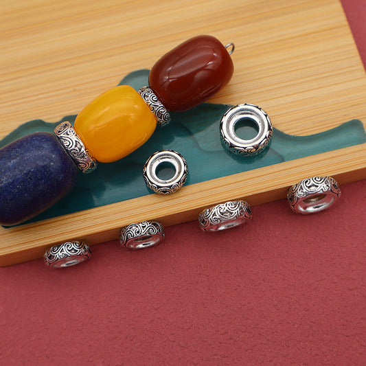 10×3mm Guochao Xiangyun Pattern Large Hole Wheel Loose Beads, Shoes and Bags Clothing Bracelets Braided Rope Tibetan Silver Alloy Beaded DIY Jewelry
