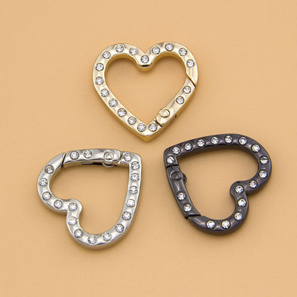 2.5 * 2.6Cm Double Side with Diamond Heart Metal Key Ring Alloy with Drill Love Spring Ring, Household Keychain Pendant Doll Bag Jewelry DIY Open Key Ring