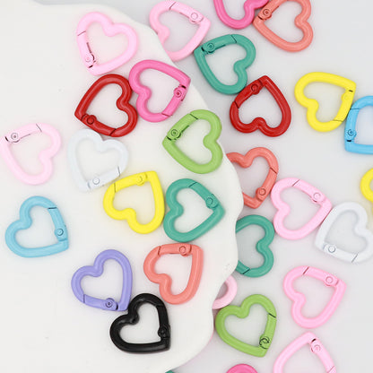 Love Paint Colored Zinc Alloy Spring Buckle, Heart-shaped Open Spring Ring, Luggage, Keychain DIY Jewelry Accessories Random Mix