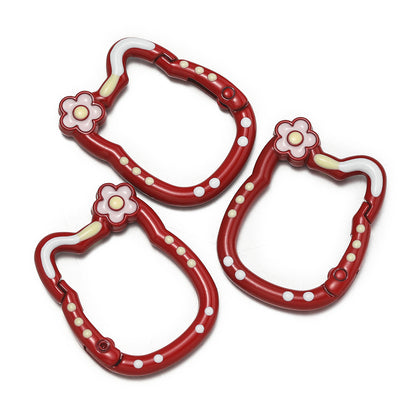 28*35mm HK Flower Head Alloy Painted Paint Kitty Cat Spring Chain Key Ring DIY Mobile Phone Pendant Bag Buckle Ring