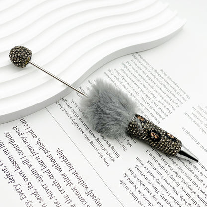 New creative DIY pom-pom bead pen, leopard print full diamond bead ballpoint pen, color cute cartoon pen wholesale