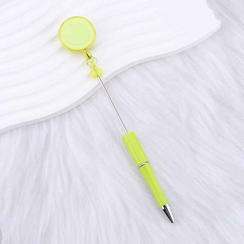 New easy-to-pull buckle beaded ballpoint pen, retractable plastic easy-to-pull retractable buckle, creative bead pen pull wire buckle
