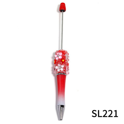 Heavy industry DIY three-dimensional flower gypsy coarse sugar pattern multi-color beaded rotating ballpoint pen
