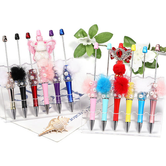 Soft cute pearl hairball DIY bead pen colorful bubble beads rotating ballpoint pen girl heart hand account gift pen