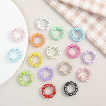 21mm Zinc Alloy Colored Petals with Diamonds, Spring Ring, Open Connection Ring DIY Jewelry, Keychain, Buckle Accessories
