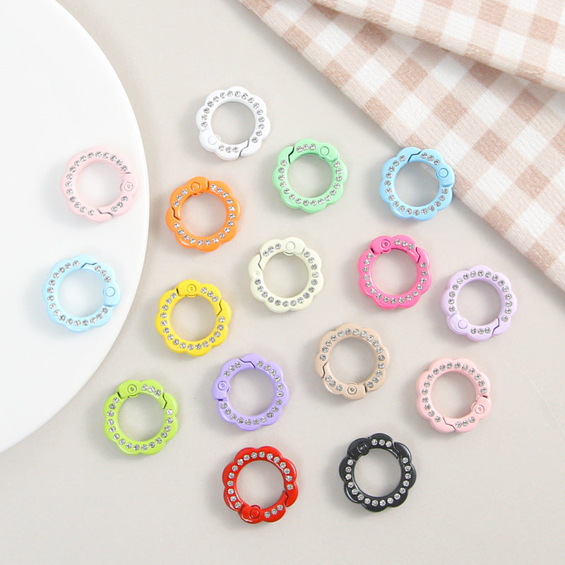 21mm Zinc Alloy Colored Petals with Diamonds, Spring Ring, Open Connection Ring DIY Jewelry, Keychain, Buckle Accessories Random Mix