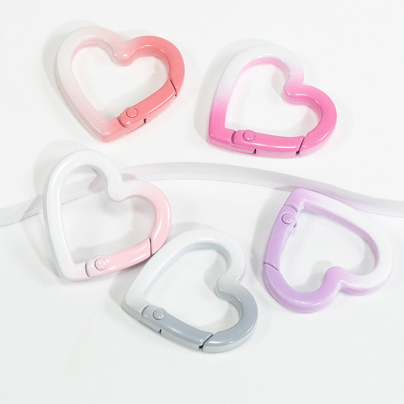 24*24mm Two-color Love Spring Buckle Heart-shaped Opening Ring Gradual Change Ring Keychain DIY Accessories Alloy Connecting Ring