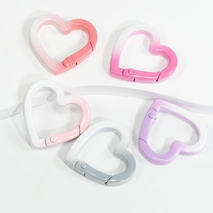 24*24mm Two-color Love Spring Buckle Heart-shaped Opening Ring Gradual Change Ring Keychain DIY Accessories Alloy Connecting Ring