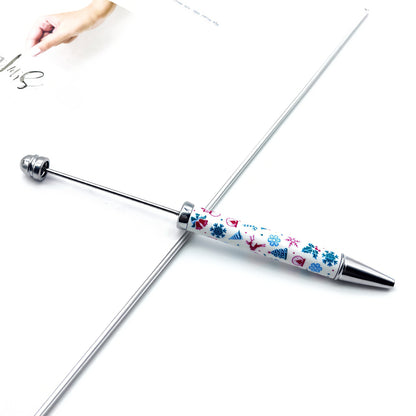DIY Christmas bead pen, creative heat transfer flower film pattern handmade personalized beaded ballpoint pen spot wholesale