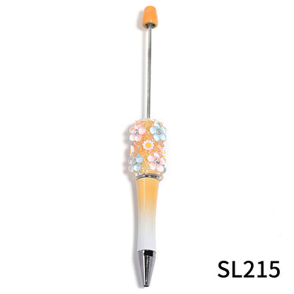 Heavy industry DIY three-dimensional flower gypsy coarse sugar pattern multi-color beaded rotating ballpoint pen
