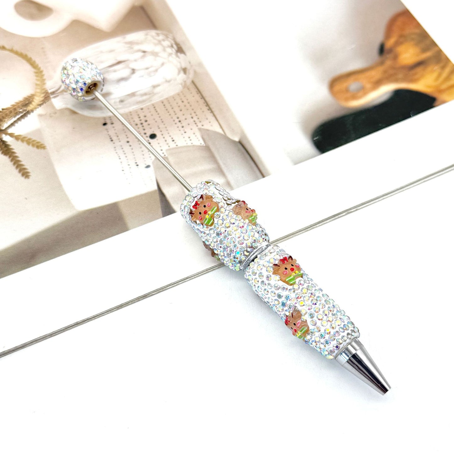 New Christmas full drill pen, creative DIY bead pen Santa Claus Elk Snowman KT cat cartoon gift pen
