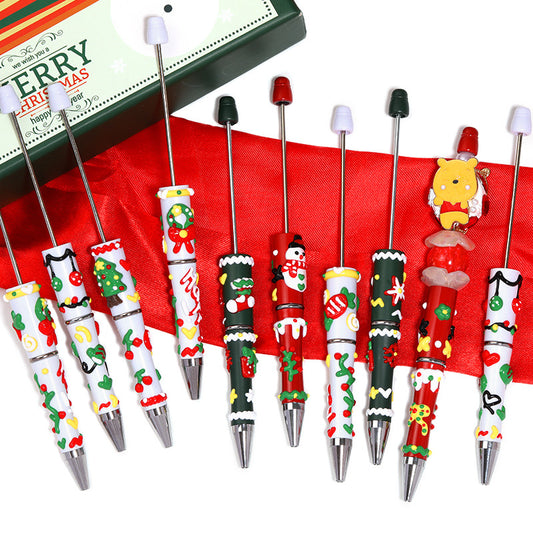 Cross-border Christmas hand-painted bead pen fashionable high-value cartoon bead pen new Santa Claus painted bead pen