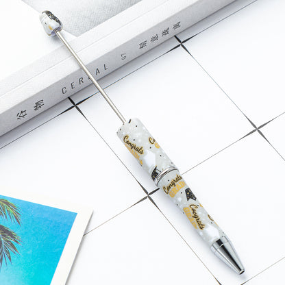 DIY creative graduation season series bead pen printing multi-color beaded ballpoint pen spot wholesale plastic bead pen