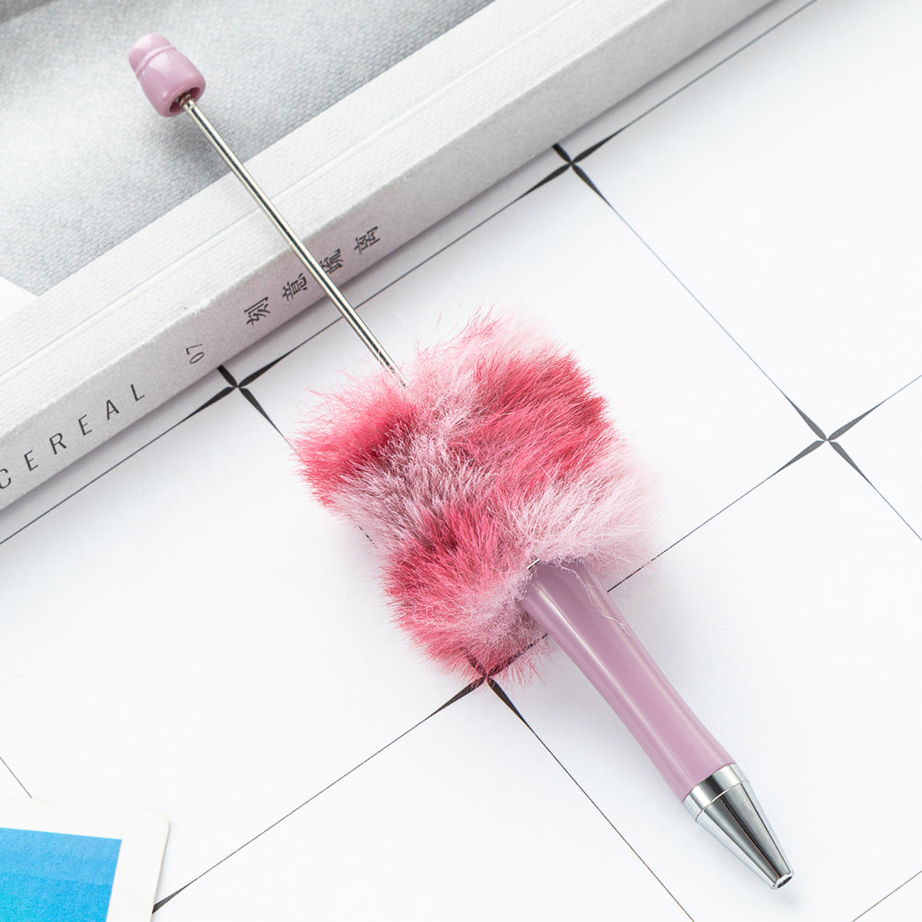 Cross-border plastic plush bead pen creative handmade DIY ballpoint pen new cartoon hairball bead pen wholesale