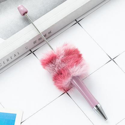 Cross-border plastic plush bead pen creative handmade DIY ballpoint pen new cartoon hairball bead pen wholesale
