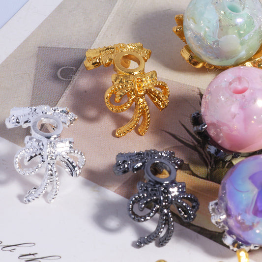 Large Micro-inlaid Zircon Flower Tray Hollow Double Bow DIY Bracelet Necklace Bead Spacer Crystal Beaded Jewelry Accessories