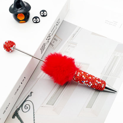 Hairball AB full drill bead pen, pen cap with drill pure hand sticker drill ballpoint pen beadedpen cute plush pen
