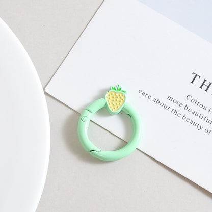 27mm Strawberry Keychain Round with Strawberry Pattern Color Paint Spring Buckle DIY Jewelry Accessories Keychain Connecting Ring