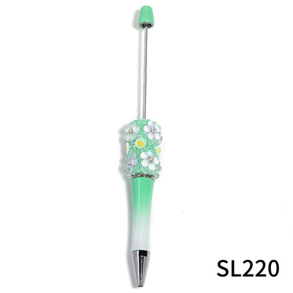 Heavy industry DIY three-dimensional flower gypsy coarse sugar pattern multi-color beaded rotating ballpoint pen
