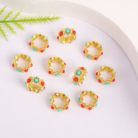 Ancient gold inlaid bead zircon wreath bead diy beaded bracelet braided rope bead bracelet ending ring