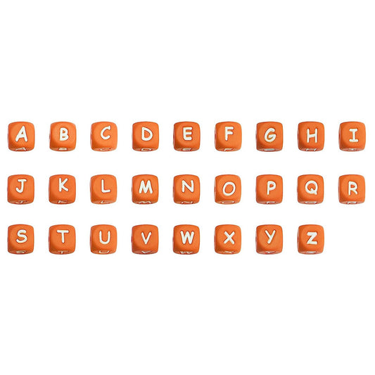 12 Mm White Characters on Orange Background European and American English Alphabet Silicone Beads DIY Beaded Jewelry Bracelets Necklaces Food Grade Silicone Alphabet Beads Wholesale