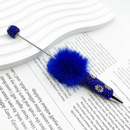 New creative DIY pom-pom bead pen, leopard print full diamond bead ballpoint pen, color cute cartoon pen wholesale