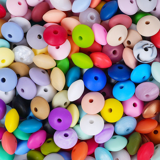 Spot Silicone Beads European and American Jewelry 12mm Small Beads DIY Necklace Beaded Oval Lentil Loose Beads Wholesale #51-100