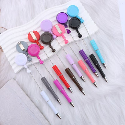New easy-to-pull buckle beaded ballpoint pen, retractable plastic easy-to-pull retractable buckle, creative bead pen pull wire buckle