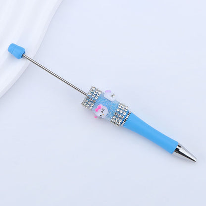New KT cat litter sugar string bead pen DIY handmade cute fantasy cartoon cat cute jingle cat beaded ballpoint pen