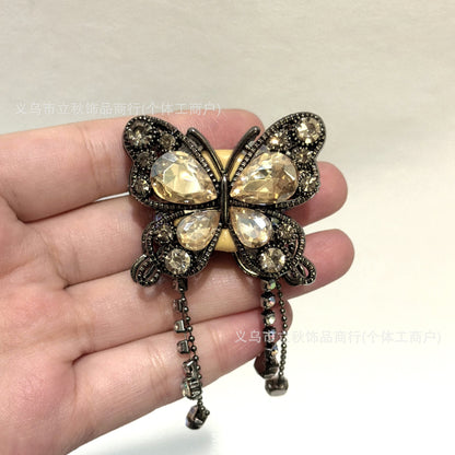 Heavy Industry Soft Pottery Three-dimensional Advanced Sense Butterfly Crystal Tassel Beads Wear Pen Loose Beads Handmade Mobile Phone Chain Accessories DIY