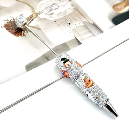 Halloween full diamond bead pen DIY skeleton pumpkin ghost series beaded ballpoint pen creative dark heavy pen