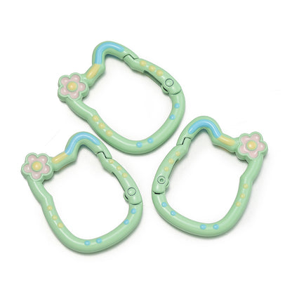 28*35mm HK Flower Head Alloy Painted Paint Kitty Cat Spring Chain Key Ring DIY Mobile Phone Pendant Bag Buckle Ring