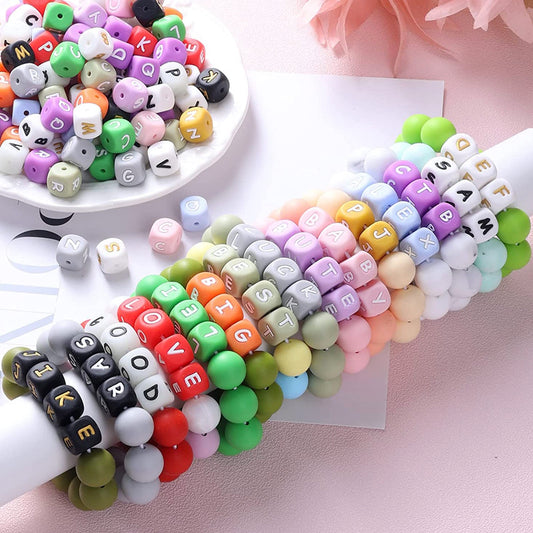 12 mm European and American English Alphabet Silicone Beads DIY Beaded Jewelry Bracelet Necklace Food Grade Silicone Alphabet Beads Random Mix