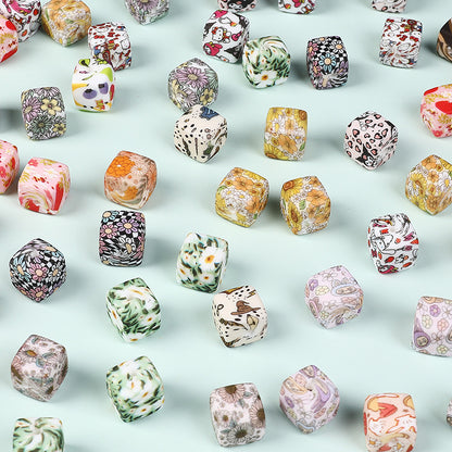 New Square Watermark Silicone Beads 14mm Beaded Spacer DIY Necklace Accessories Square Printing Beads Wholesale