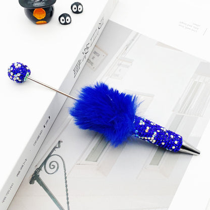 Hairball AB full drill bead pen, pen cap with drill pure hand sticker drill ballpoint pen beadedpen cute plush pen
