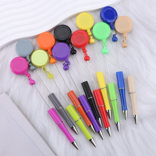 New easy-to-pull buckle beaded ballpoint pen, retractable plastic easy-to-pull retractable buckle, creative bead pen pull wire buckle