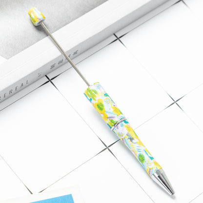 DIY plastic bead pen creative handmade leopard print floral cow bead pen wholesale printing new plastic bead pen