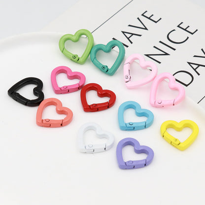 Love Paint Colored Zinc Alloy Spring Buckle, Heart-shaped Open Spring Ring, Luggage, Keychain DIY Jewelry Accessories Random Mix