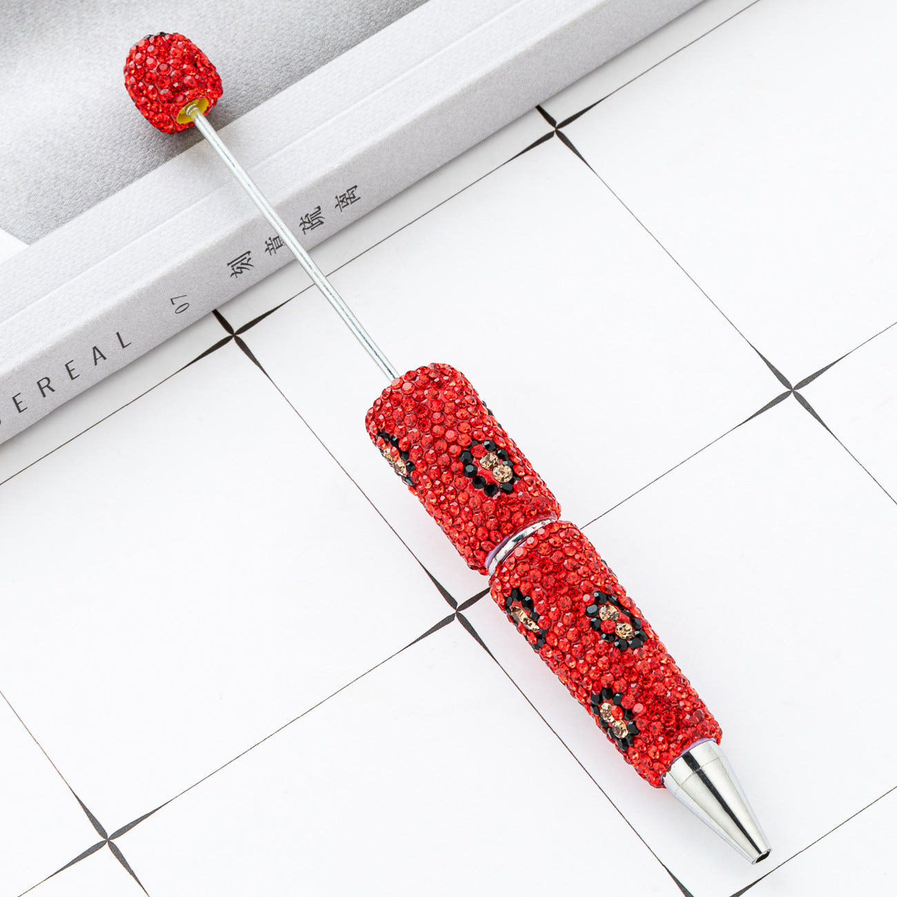 New DIY leopard print bead pen handmade diamond-set beaded ballpoint pen multi-color plastic bead pen wholesale