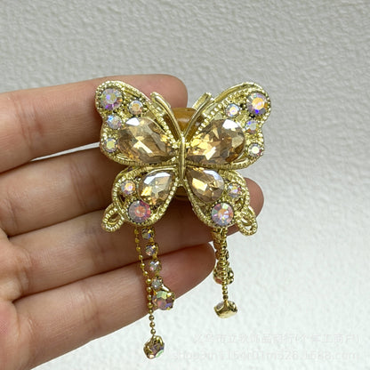 Heavy Industry Soft Pottery Three-dimensional Advanced Sense Butterfly Crystal Tassel Beads Wear Pen Loose Beads Handmade Mobile Phone Chain Accessories DIY