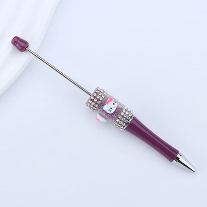 New KT cat litter sugar string bead pen DIY handmade cute fantasy cartoon cat cute jingle cat beaded ballpoint pen