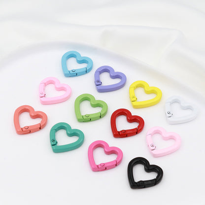 Love Paint Colored Zinc Alloy Spring Buckle, Heart-shaped Open Spring Ring, Luggage, Keychain DIY Jewelry Accessories Random Mix