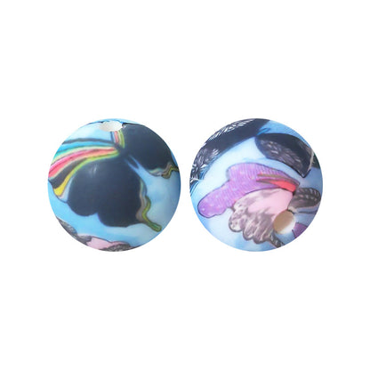15mm Leopard Print Silicone Beads - Water Transfer Printed Daisy Round Beads for DIY Jewelry, Bead Pens, Loose Beads Wholesale #51-100