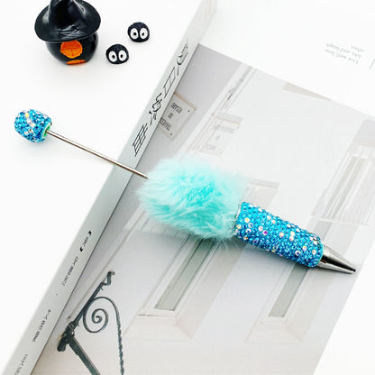Hairball AB full drill bead pen, pen cap with drill pure hand sticker drill ballpoint pen beadedpen cute plush pen