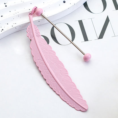 Spot metal feather bookmark creative DIY beaded bookmark pendant children's reward small gift mark book page folder