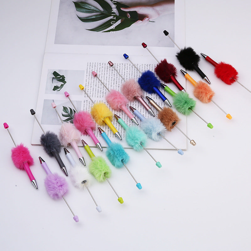 DIY plush bead pen new bead-piercing hairball bead pen cross-border Beadedpen cute cartoon gift pen