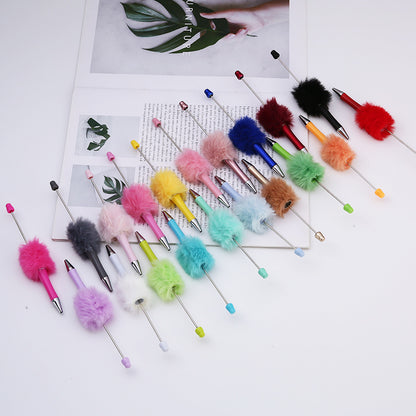 DIY plush bead pen new bead-piercing hairball bead pen cross-border Beadedpen cute cartoon gift pen